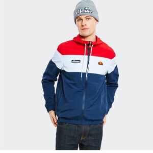 Ellesse Mattar full-zip hooded track jacket in the navy, white, and red medium